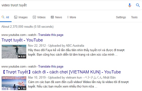 Search intent dạng Video thumbnail