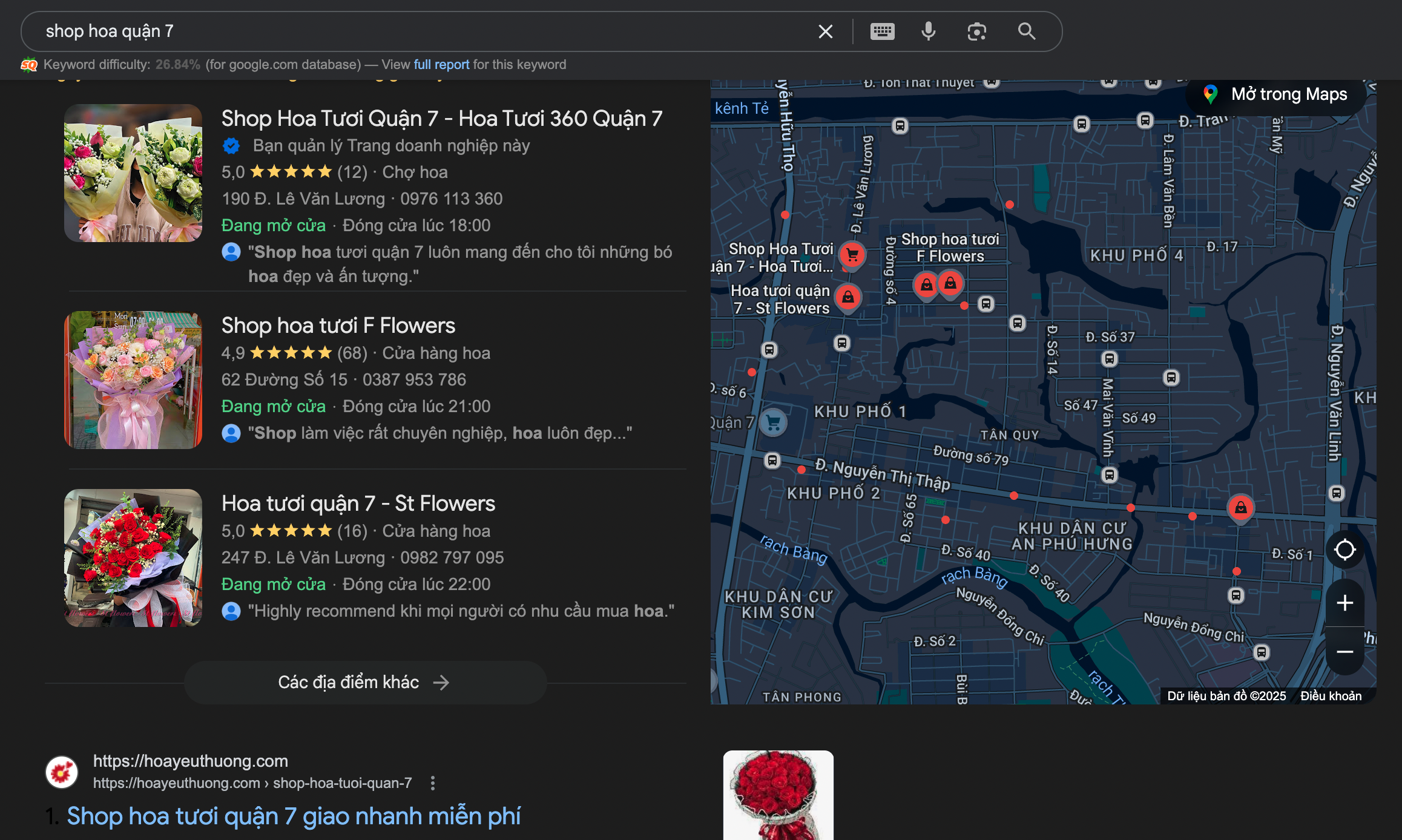 Một showcase điển hình về dịch vụ SEO TOP 1 Goolge/Cốc Cốc/Bing Search và Google Map của hoayeuthuong.com, công ty dẫn đầu ngành dịch vụ điện hoa tại Việt Nam nhờ SEO Top 1 ở tất cả nền tảng.