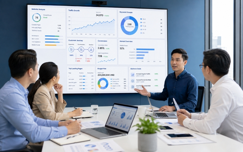 Chuyên viên VUASEO phân tích website và mục tiêu SEO