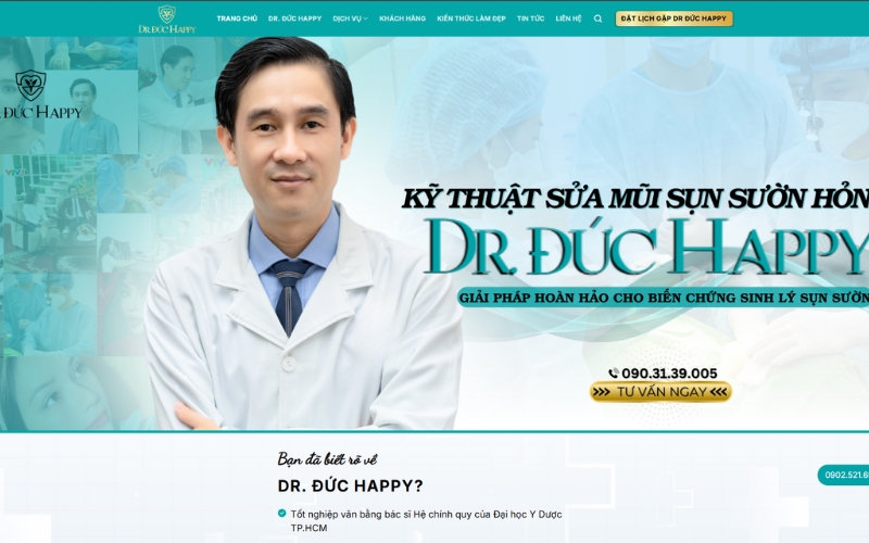 Giao diện website Dr. Đức Happy trong dự án marketing phòng khám nâng mũi