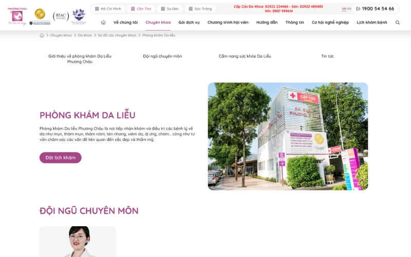 Giao diện website Phòng khám Da liễu Phương Châu trong dự án marketing phòng khám
